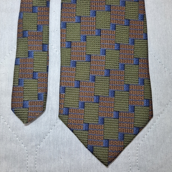 Gianfranco Ruffini 💯 Silk Designer Necktie 58" x 3.75" Green/Gold/Blue Squares - Picture 5 of 9